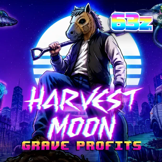 Cena atmosférica do jogo de slot Harvest Moon Grave Profits com elementos de laboratório e cemitério