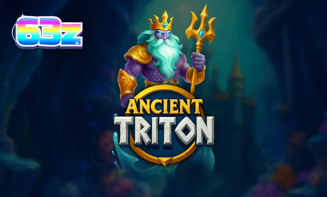 Cenário subaquático do slot Ancient Triton com o deus Tritão ao lado dos rolos